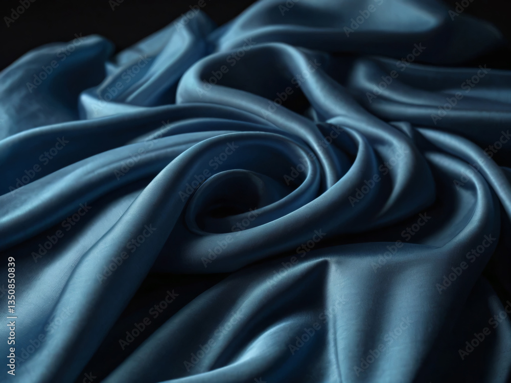 Fototapeta premium Blue silk drapes elegantly with subtle patterns.