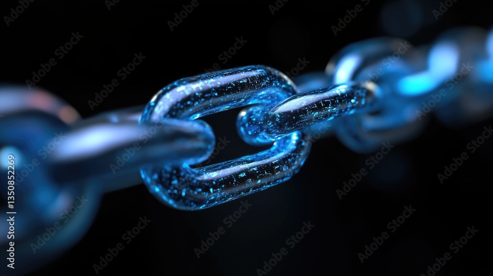 A chain link, glowing blue, with clear details, symbolizing security and connection A chain link, glowing blue, with clear details, symbolizing security and connection
