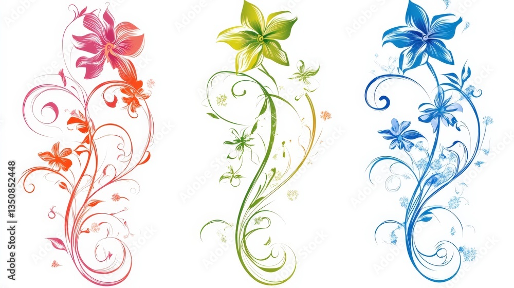 Elegant Hand-Drawn Floral Vector Designs on White Background Elegant Hand-Drawn Floral Vector Designs on White Background