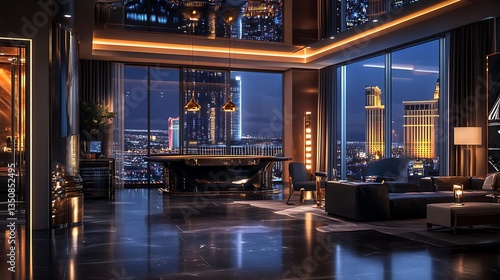 Luxury Penthouse Night View: Opulent Cityscape Apartment