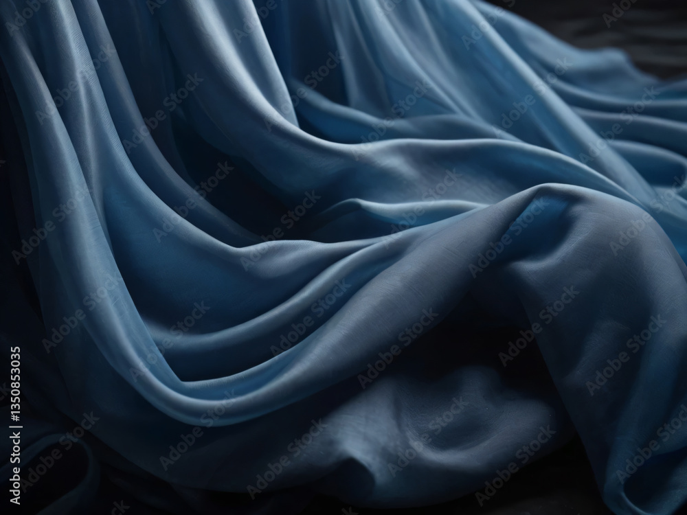 Fototapeta premium The blue silk fabric has a delicate, flowing texture.