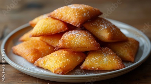 Kenyan mandazi triangle shaped fried dough pastries stacked white plate crisp golden texture clean background