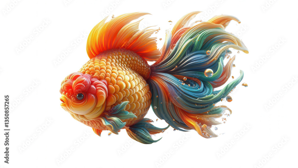 Fototapeta premium Vibrant goldfish swimming in artistic splash underwater scene colorful illustration