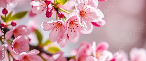 Close-up shot of wedding band against delicate spring cherry blossoms, romance, jewelry