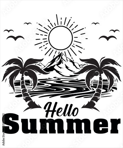 Hello summer typography T-shirt design Vector illustration