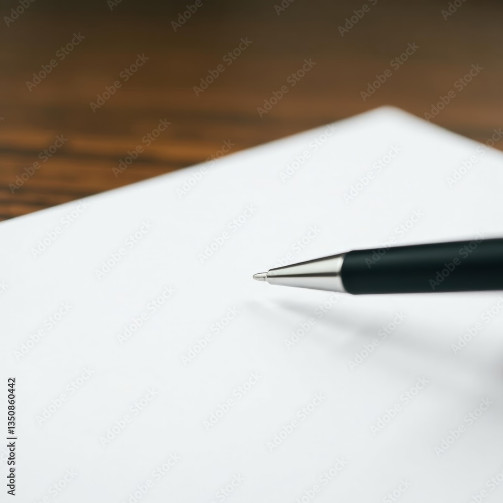Closeup of blank paper and pen on wooden desk, wood, pen Closeup of blank paper and pen on wooden desk, wood, pen