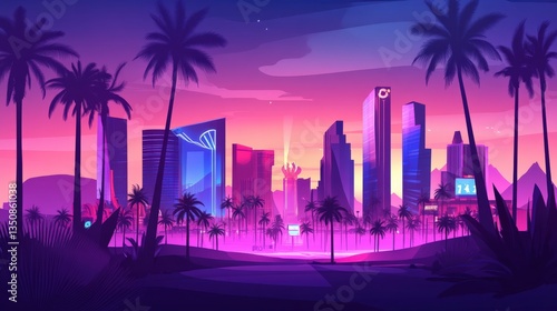Vibrant Neon Lights of Las Vegas Strip at Dusk