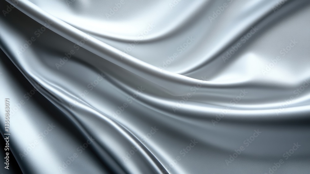 Obraz premium Elegant silver silk fabric folds creating smooth waves and ripples in soft studio light.