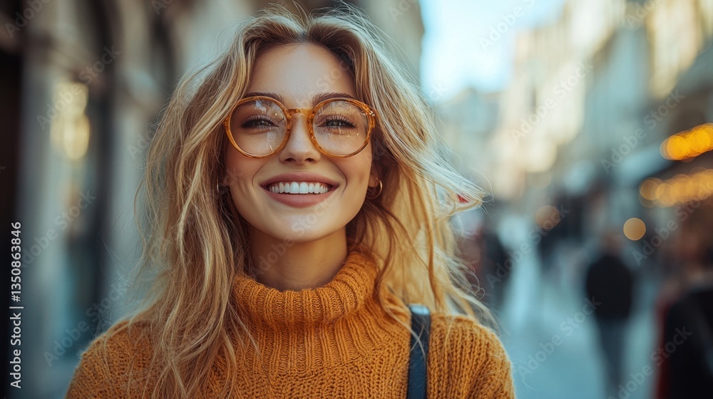 Portrait of happy pretty woman looking at camera in the city Portrait of happy pretty woman looking at camera in the city