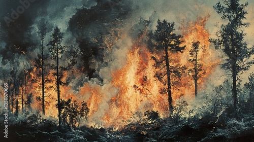 Wallpaper Mural A raging forest fire engulfs trees with intense orange flames Torontodigital.ca