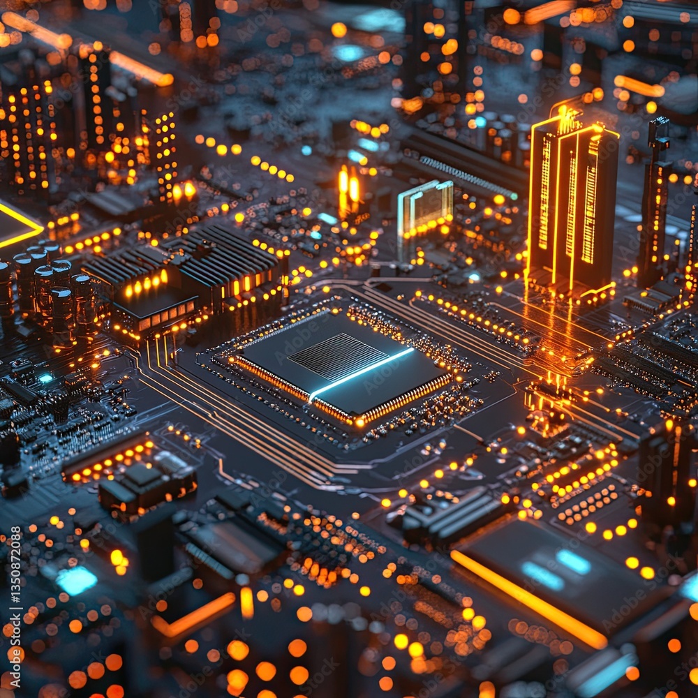 3D illustration Technology Smart motherboard chip creative map. 3D illustration Technology Smart motherboard chip creative map.