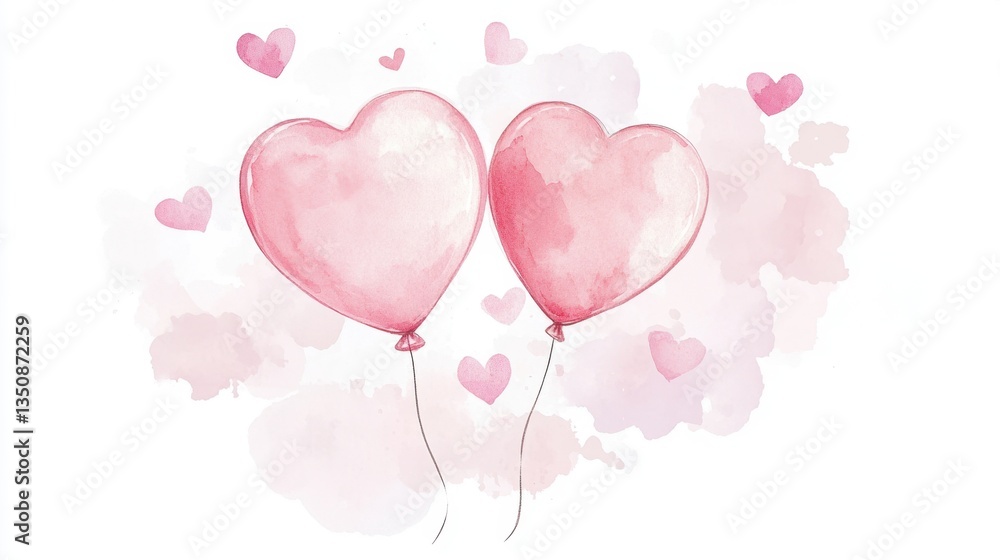 Pink heart-shaped balloons with flowers for a romantic celebration Pink heart-shaped balloons with flowers for a romantic celebration
