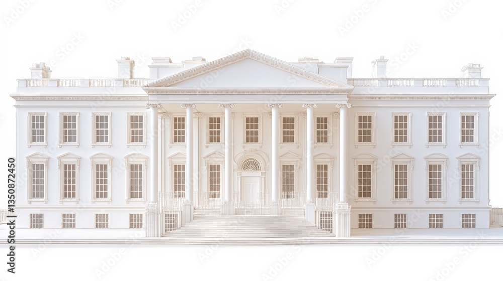 Fototapeta premium White House in Vibrant Color on Isolated Background