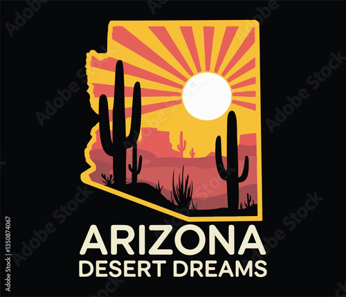 Desert dreams slogan summer print, wild west Arizona vibes,  vintage summer graphics, girls, women's west print design in vector, use this print for t shirt, sweatshirt. Arizona desert dreaming vector