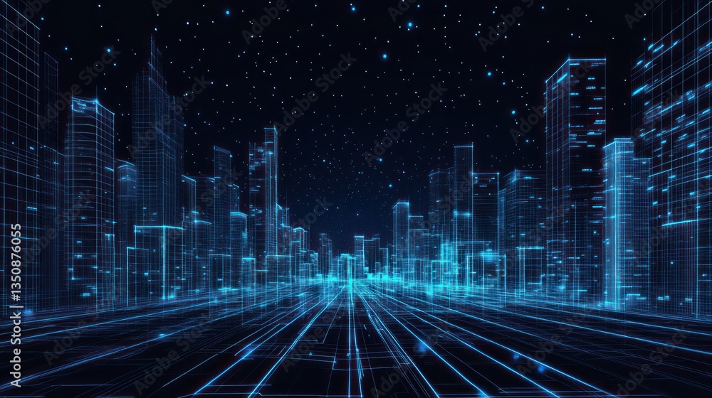 Futuristic city at night, digital lines, technological urban view, suitable for screensavers, wallpapers, or technology-related articles Futuristic city at night, digital lines, technological urban view, suitable for screensavers, wallpapers, or technology-related articles