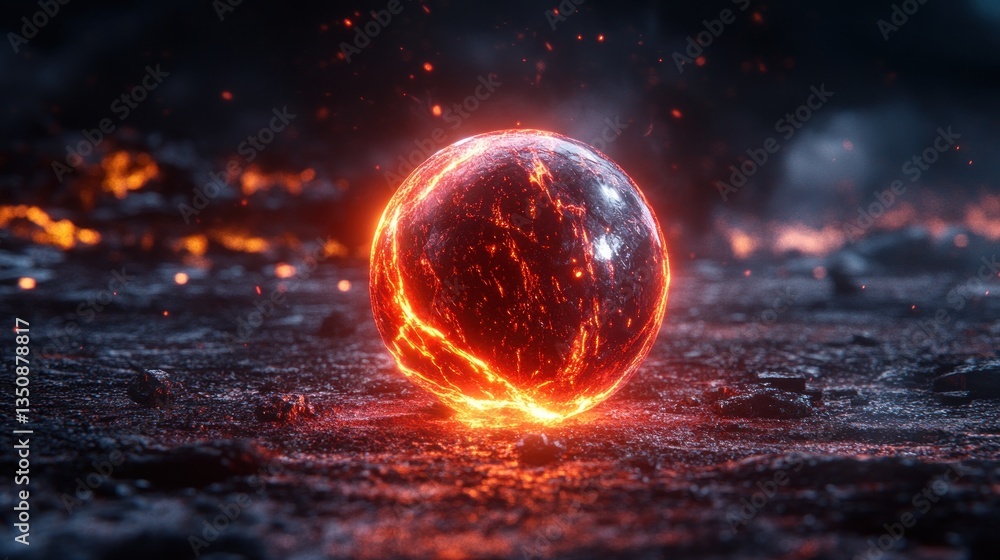Fiery Orb on Volcanic Ground: A Digital Masterpiece Fiery Orb on Volcanic Ground: A Digital Masterpiece