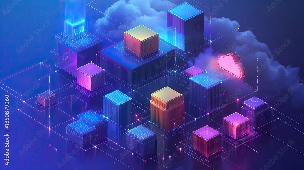 Evolution of Cloud Development from Containerization to Serverless Computing Depicting Technological Advancements in IT Architecture and Digital Transformation. Concept: Cloud Development, Evolution of Cloud Development from Containerization to Serverless Computing Depicting Technological Advancements in IT Architecture and Digital Transformation. Concept: Cloud Development,