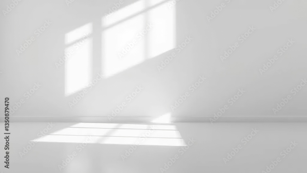 Fototapeta premium Abstract minimalist photograph of sunlight casting shadows on a white wall and floor
