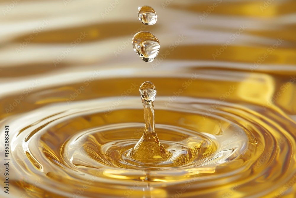 Golden liquid dropping and causing ripples of concentric circles in fluid Golden liquid dropping and causing ripples of concentric circles in fluid