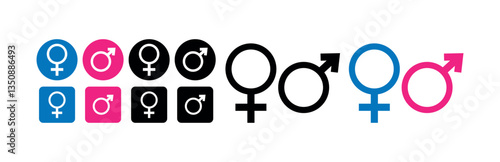 Male and Female Gender Symbol Icon, Venus and Mars Signs, Gender Identity, Equality, LGBTQ Symbol, Masculine Feminine Icons for Design, UI, Apps, Websites, Vector Illustration
