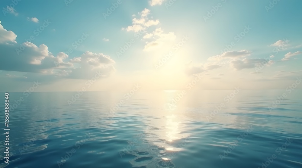 Obraz premium Bright Seascape with Calm Ocean and Soft Sky Reflection