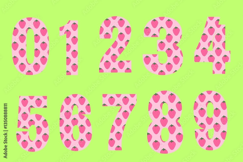 set of floral numbers on light green background set of floral numbers on light green background