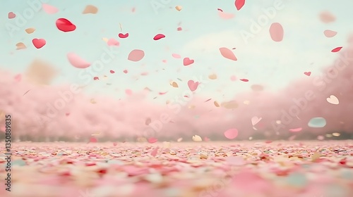 Pink petals falling with dreamy forest.