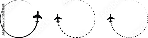 Airline circle route with plane icon. Airplane flight path around a circle.