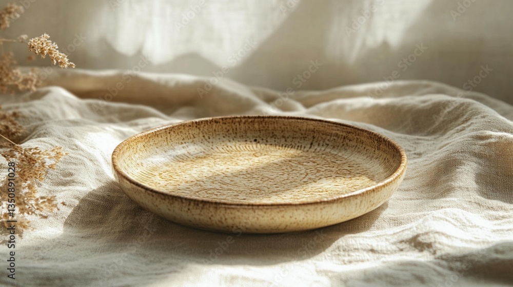 Sunlit Ceramic Plate on Linen Sunlit Ceramic Plate on Linen