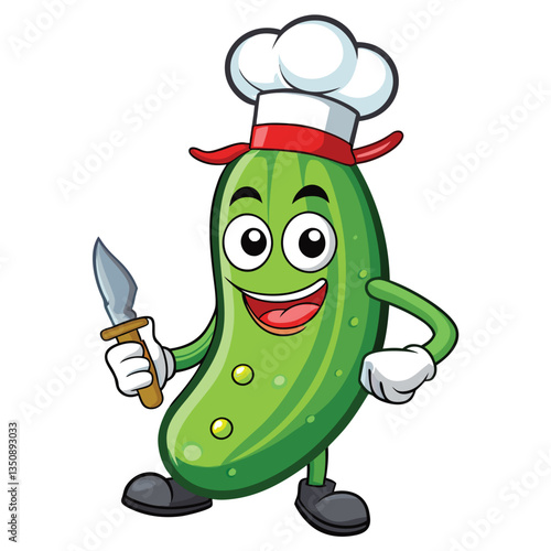 Happy pickle chef holding a knife