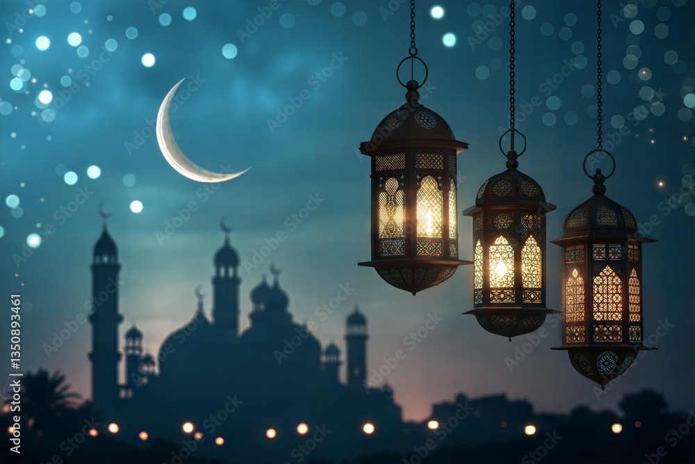 Obraz premium Eid Mubarak colorful luxury Islamic background with decorative ornament