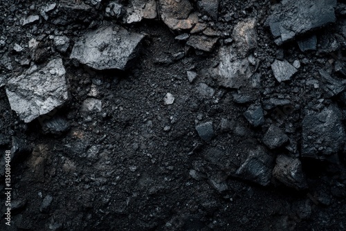 A close up image showing a dark pile of coal