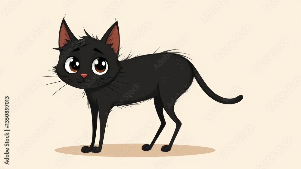 Fototapeta premium Cartoon illustration of a black cat with large