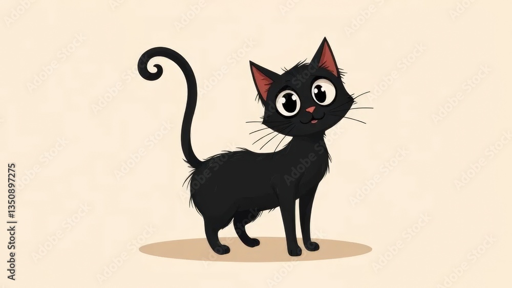 Obraz premium Cartoon illustration of a black cat with large
