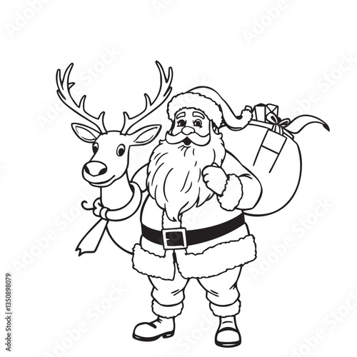 Wallpaper Mural Continuous one black line art drawing christmas reindeer and santa claus vector illustration. Torontodigital.ca