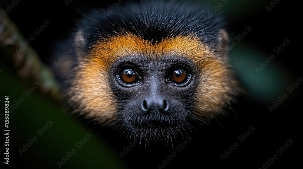 Close-up portrait of a small monkey with striking orange fur Close-up portrait of a small monkey with striking orange fur