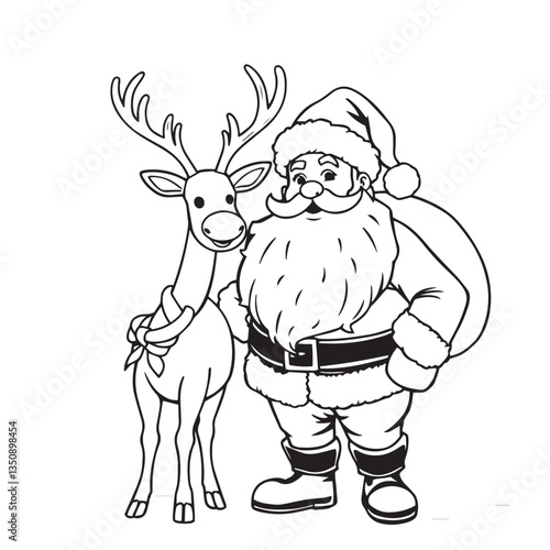 Wallpaper Mural Continuous one black line art drawing christmas reindeer and santa claus vector illustration. Torontodigital.ca