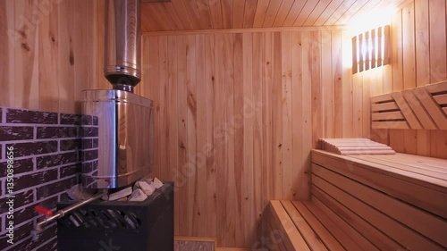 interior apartment room modern bright cozy atmosphere. wooden bath, sauna steam room