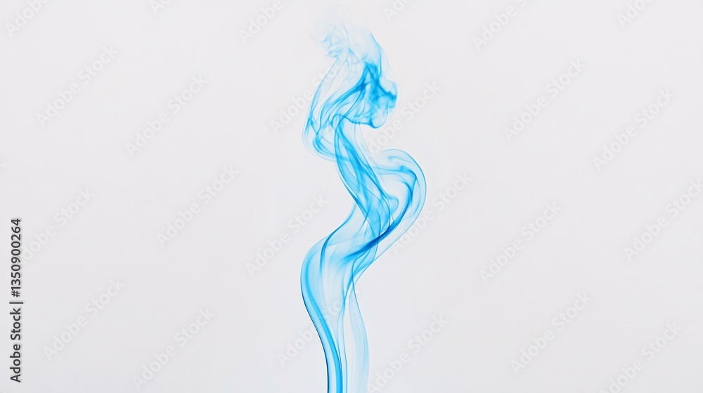 Blue smoke swirls against white background, studio shot, abstract design element Blue smoke swirls against white background, studio shot, abstract design element