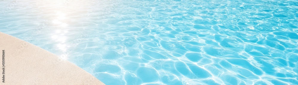 A serene pool scene with shimmering blue water and a sandy edge, reflecting sunlight, creating a tranquil atmosphere. A serene pool scene with shimmering blue water and a sandy edge, reflecting sunlight, creating a tranquil atmosphere.
