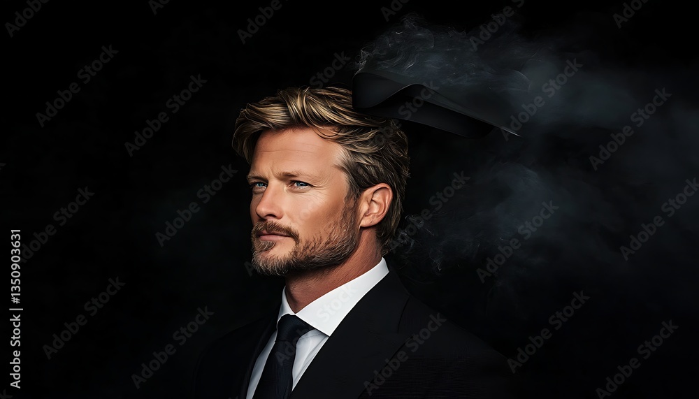 Mysterious Man for Smoke, Studio Portrait. Mysterious Man for Smoke, Studio Portrait.