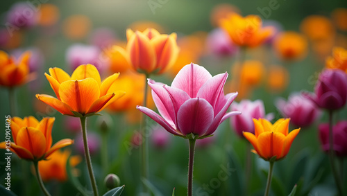 Stunning Collection of Blooming Flowers in a Garden: Showcasing Botanical Diversity and Natural Beauty with Ample Empty Space on the Left for Creative Photo Stock Concepts