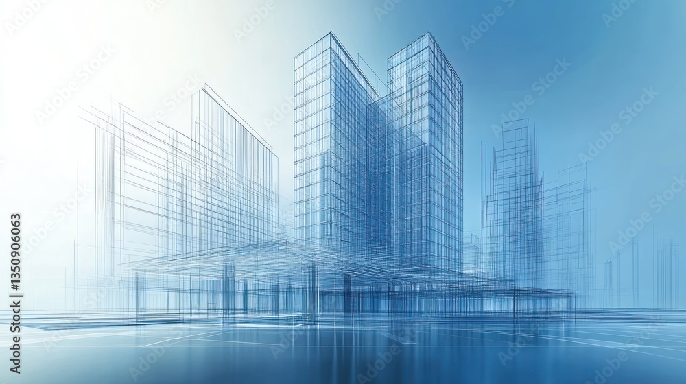 Architectural rendering of modern skyscrapers, urban design, city planning, digital illustration, for presentation Architectural rendering of modern skyscrapers, urban design, city planning, digital illustration, for presentation
