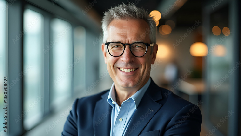 Fototapeta premium Professional Headshot of Confident Middle-Aged Businessman in Office