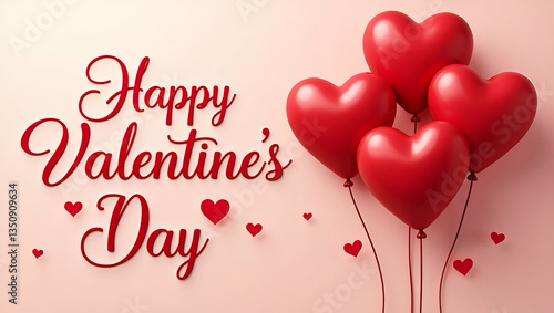 Wallpaper Mural Happy Valentine's Day: Cute Flat Illustration of Love with Red Heart-Shaped Balloons - A Symbol of Relationship and Affection in a Simple Vector Design Torontodigital.ca