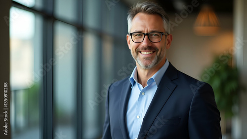 Wallpaper Mural Smiling Confident Mature Businessman in Glasses: Elegant Corporate Leader Headshot Portrait with Empty Space for Text Torontodigital.ca