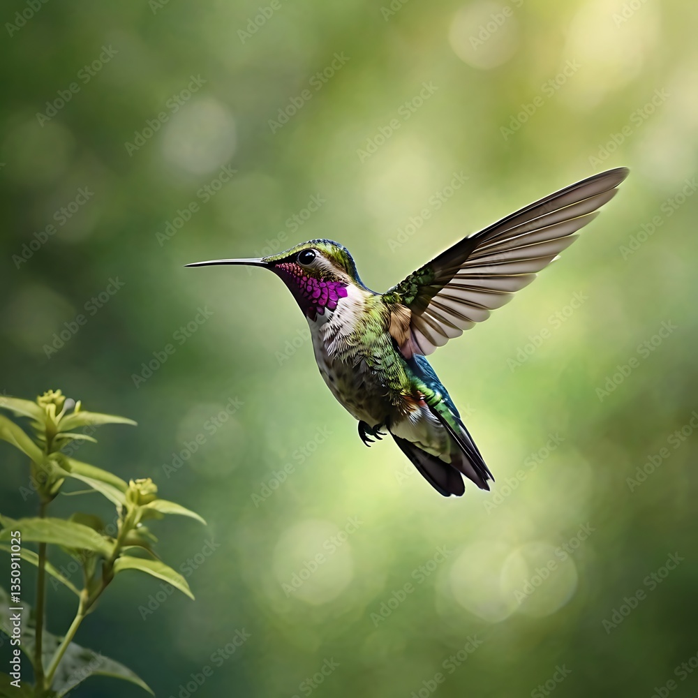 Fototapeta premium Selective focus shot of a hummingbird in flight