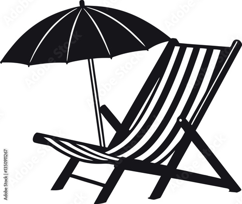 A summer deckchair with umbrella beach chair and umbrella