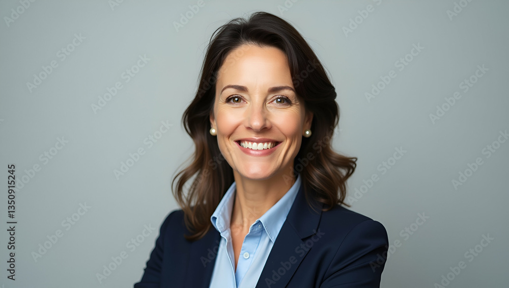 Happy and Smiling Mature 50-Year-Old Female Psychologist: Close-Up Headshot of a Sophisticated Businesswoman Isolated on Grey Background for Stock Photo Advertising Services Happy and Smiling Mature 50-Year-Old Female Psychologist: Close-Up Headshot of a Sophisticated Businesswoman Isolated on Grey Background for Stock Photo Advertising Services