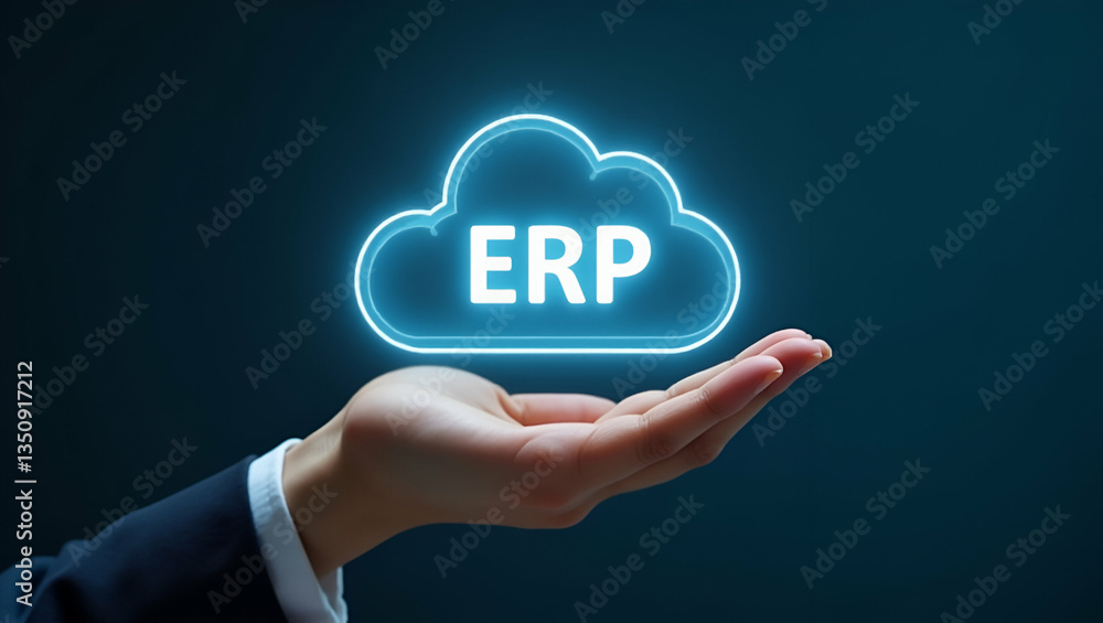 Flat Hand Presenting Holographic ERP Integration Accessibility Icon: A Minimalist Vector Illustration Showcasing Cloud-Based ERP Solutions for Smart Business Efficiency Flat Hand Presenting Holographic ERP Integration Accessibility Icon: A Minimalist Vector Illustration Showcasing Cloud-Based ERP Solutions for Smart Business Efficiency